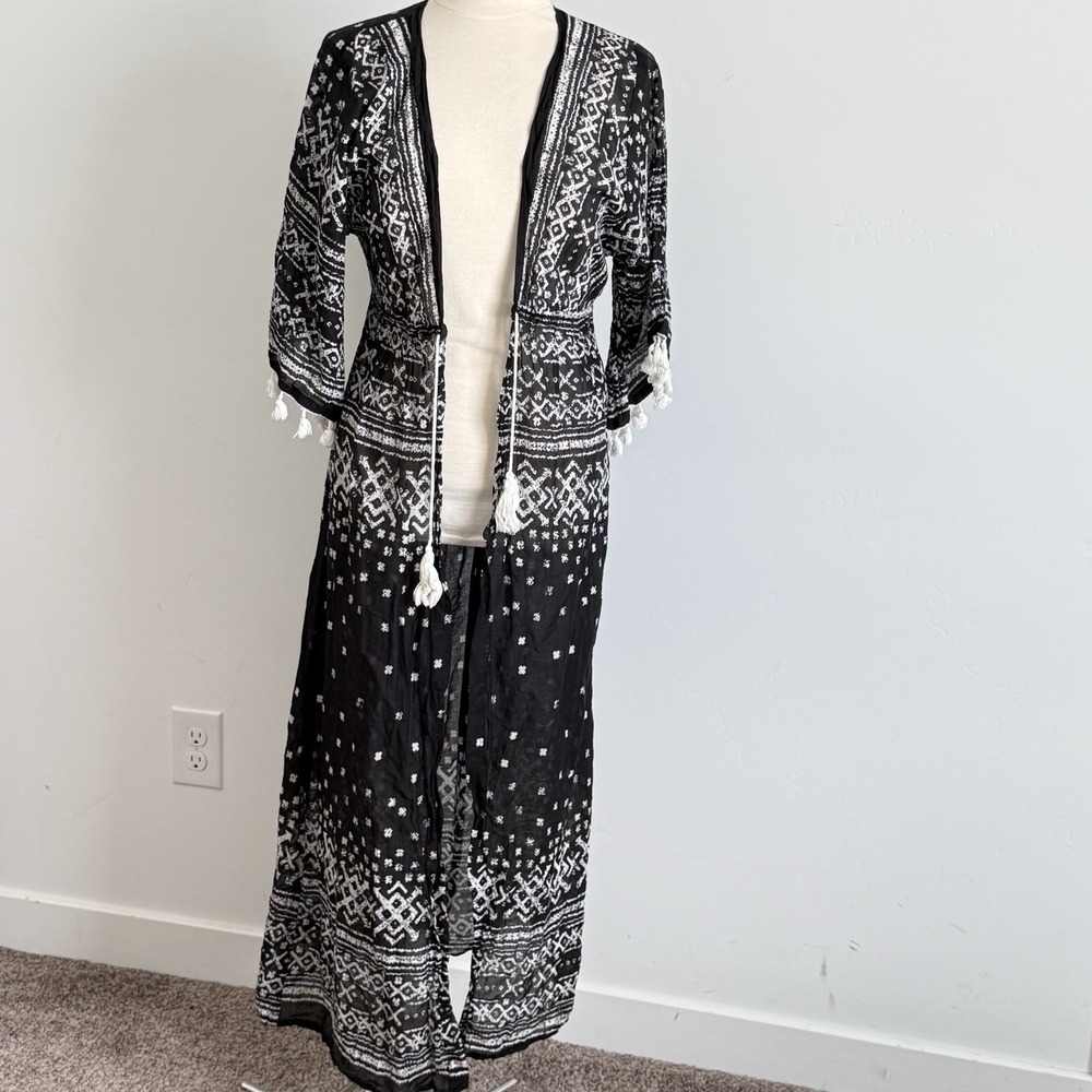 Beach by Exist Kimono Women S/M Cotton‎ Flowy Tassels Resort Boho Hippie Beach